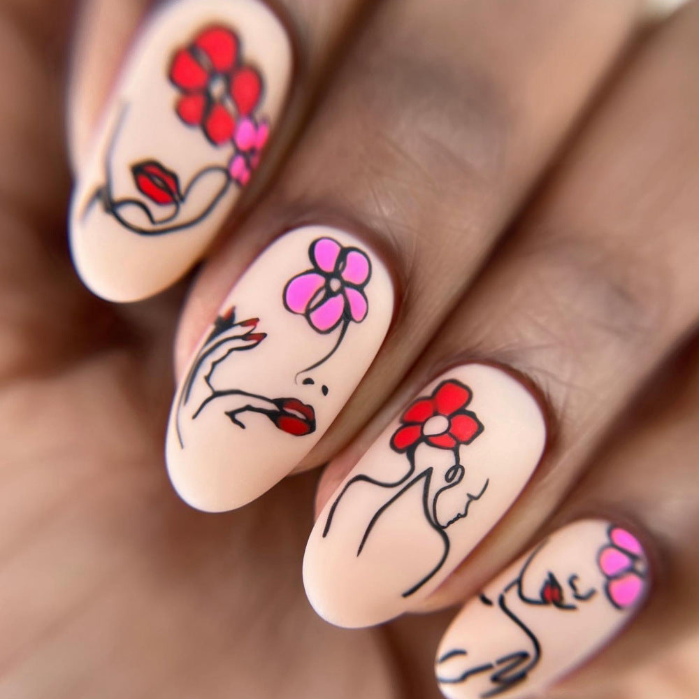 Handmade art nails with floral patterns Kalsten