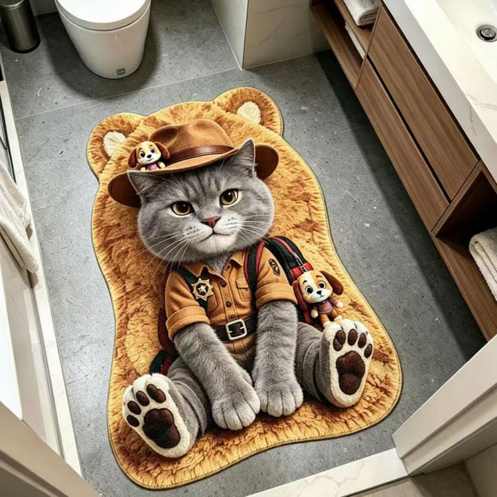 Cartoon Dog-Themed Plush Bath Mat for Bathroom