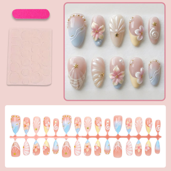 Artificial nail set with elegant flower and shell design Kalsten