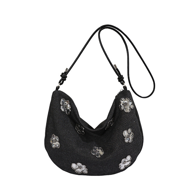Floral Embellished Denim Handbag Kalsten
