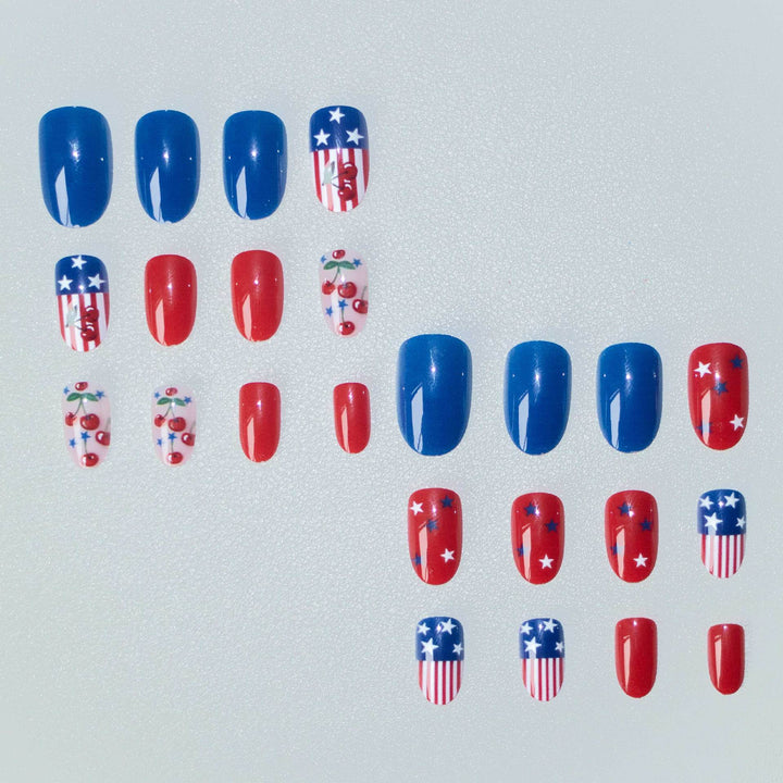 Patriotic Cherry-Themed Nail Art Set