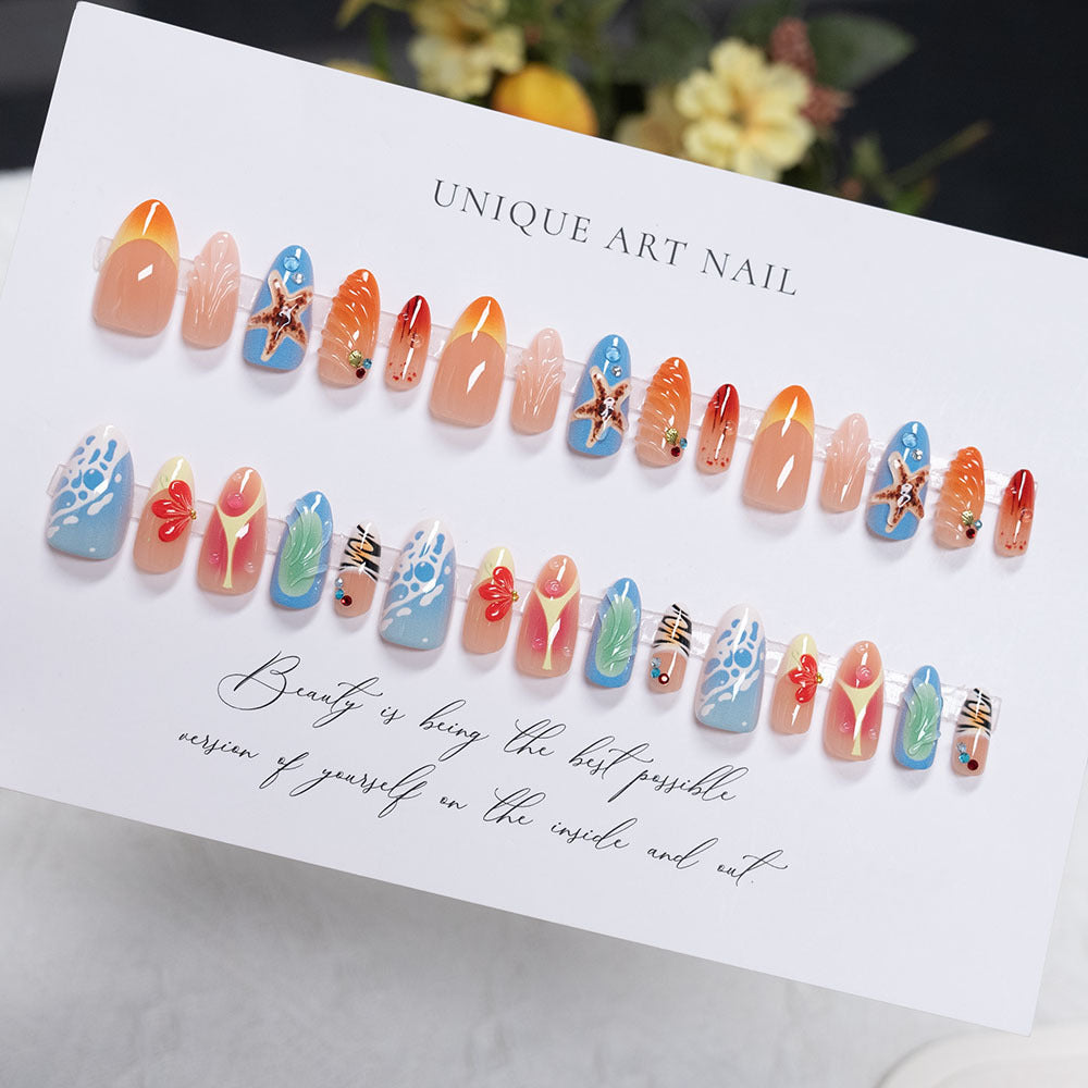 Artistic Beach-Themed Press-On Nails