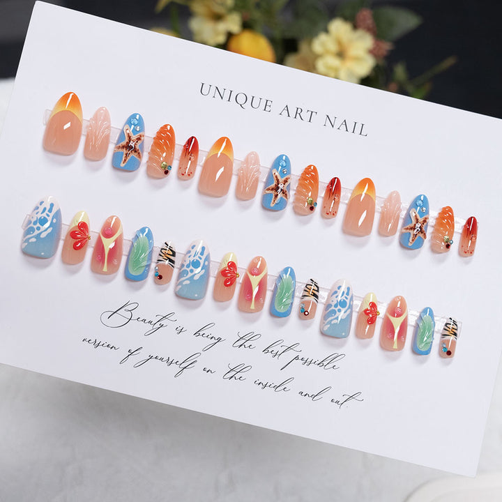 Artistic Beach-Themed Press-On Nails