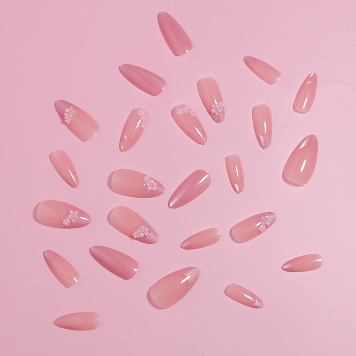 Floral Accent Almond-Shaped Press-On Nails Kalsten