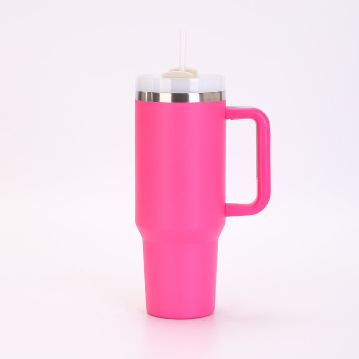 Insulated Stainless Steel Tall Travel Mug With Ergonomic Side Handle And Leak-Resistant Straw Lid