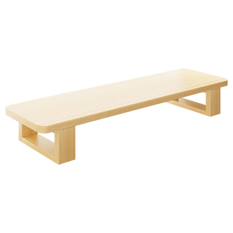 Wide Wooden Monitor Riser Shelf with Under-Shelf Storage and Cable Management