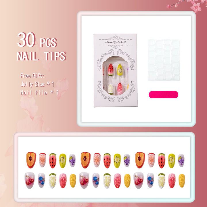 Artistic Fruit-Inspired Press-On Nail Art Set
