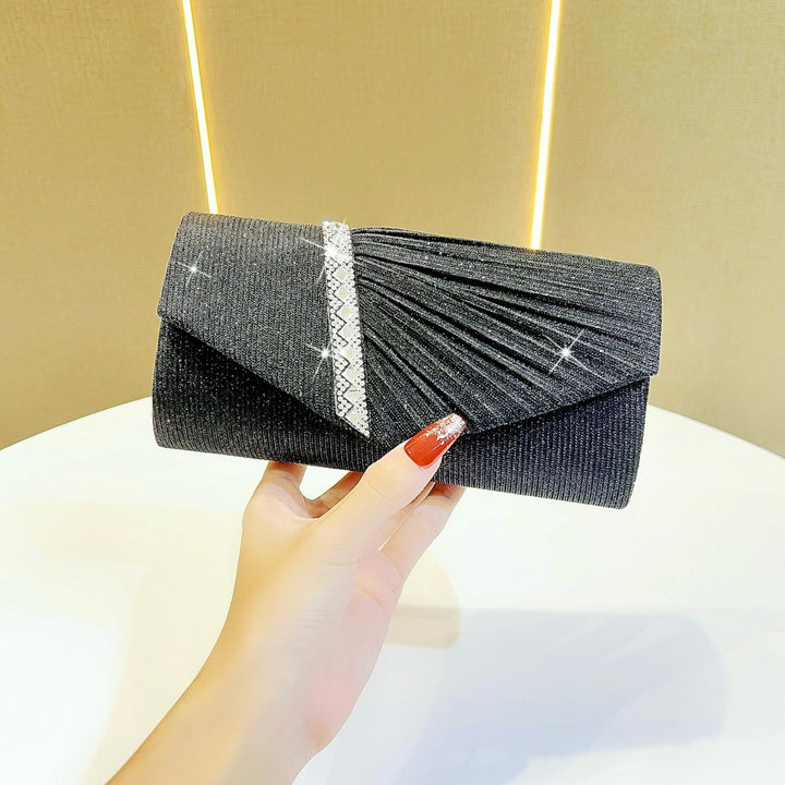 Pleated Evening Clutch Bag with Crystal Accent