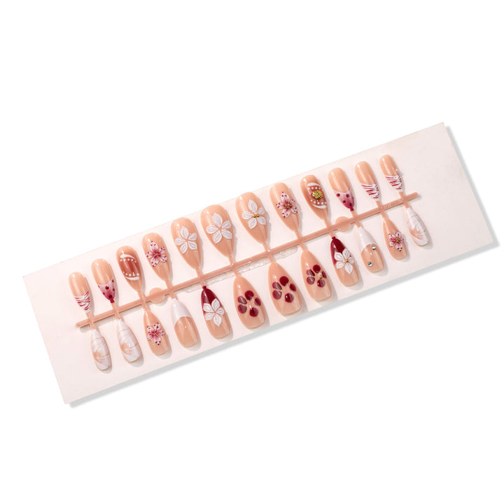 Hand-Painted Floral Press-On Nail Art Set