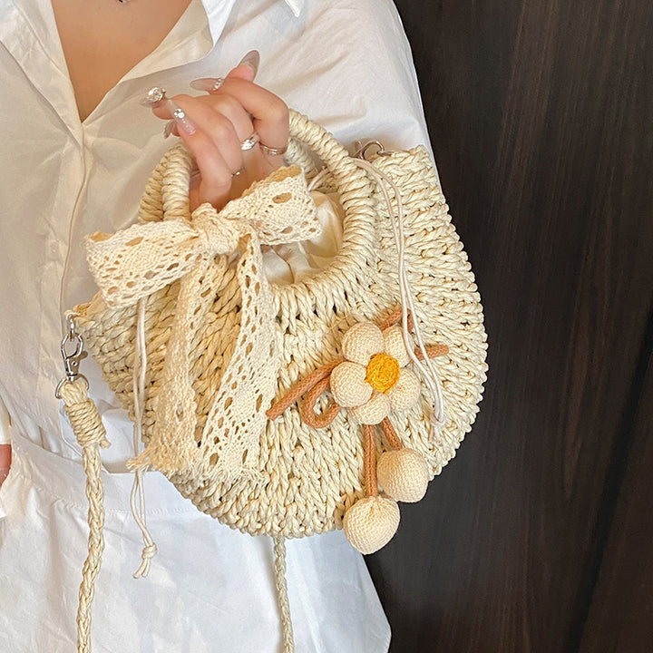 Handcrafted Floral Accent Straw Tote Bag