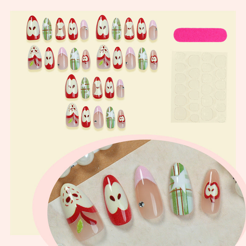 Artificial nail set with cheerful apple and star pattern Kalsten