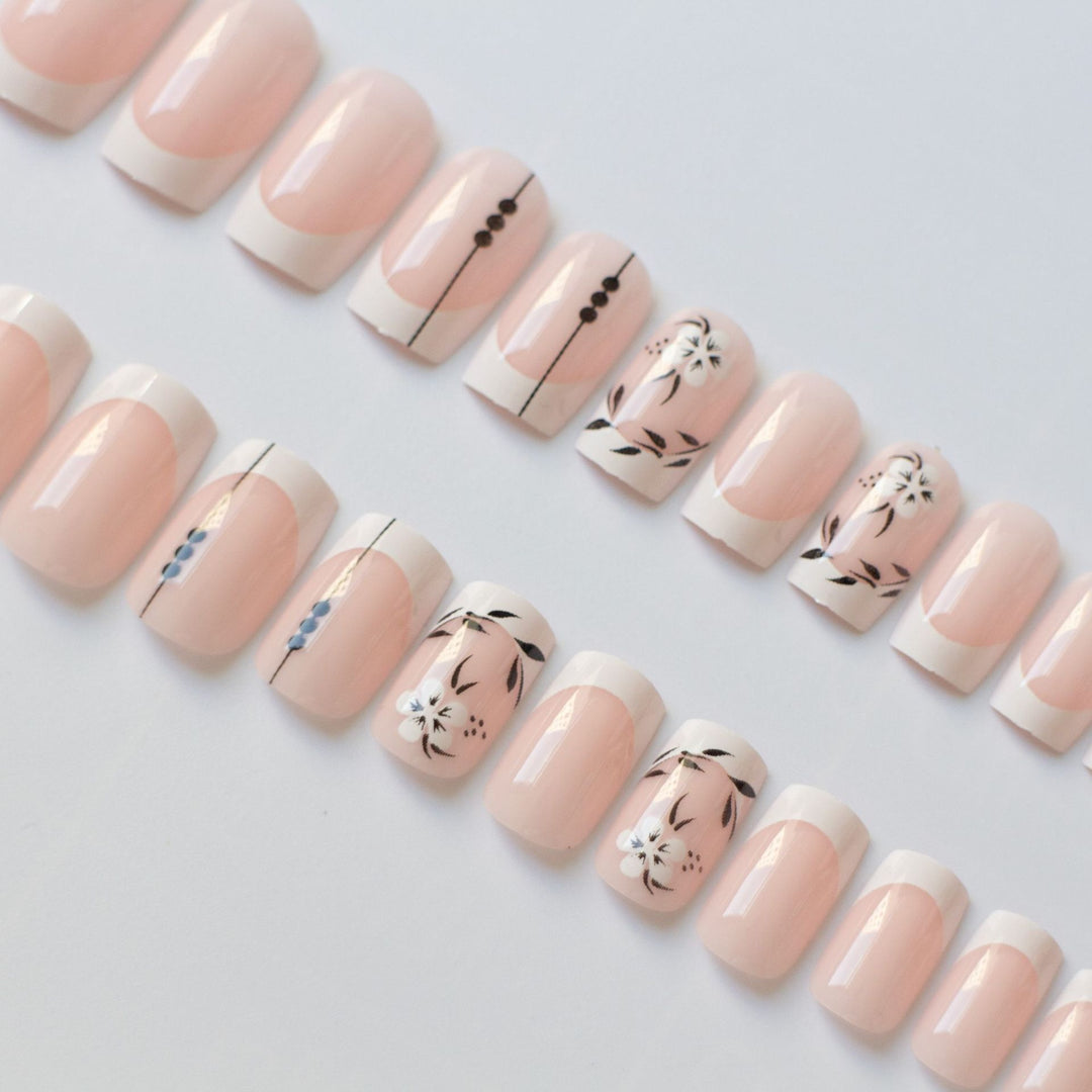Elegant Floral French Tip Nail Art Set