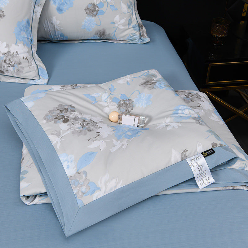 Floral Cotton Sateen Duvet Cover Set With Piped Border And Matching Pillow Shams