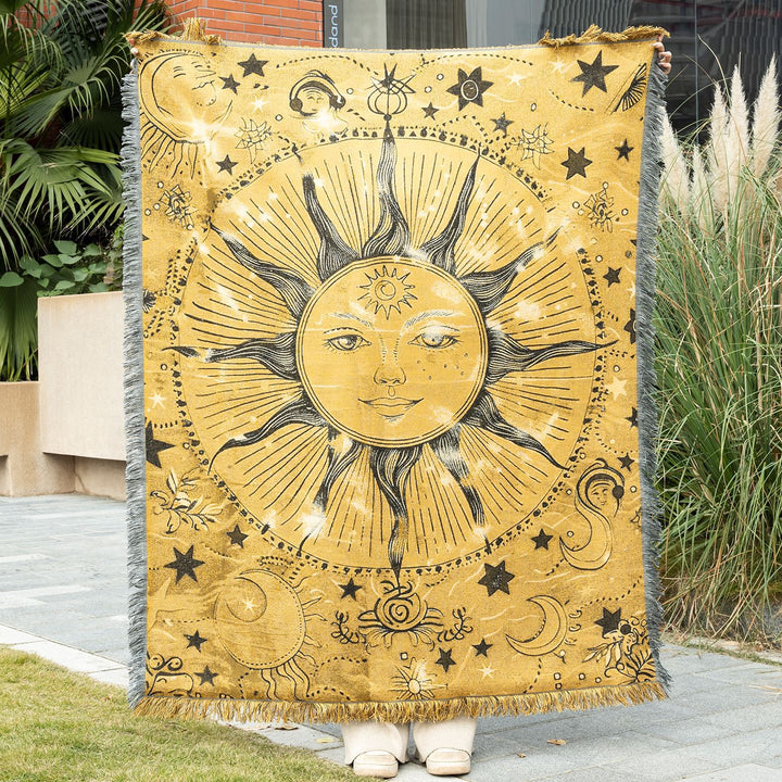 Bohemian Sun-Themed Tapestry Blanket