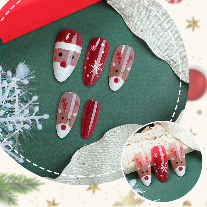 Festive Holiday-Themed Press-On Nail Art Set 1790738368