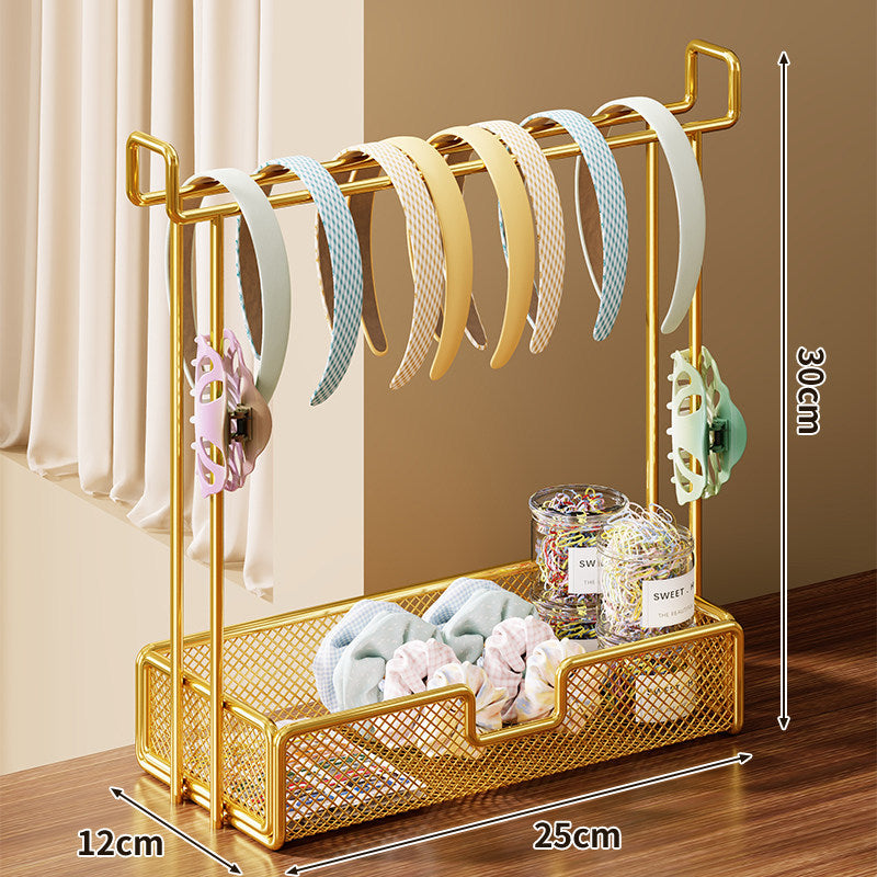 Headband and Hair Accessory Organizer Stand with Mesh Storage Tray