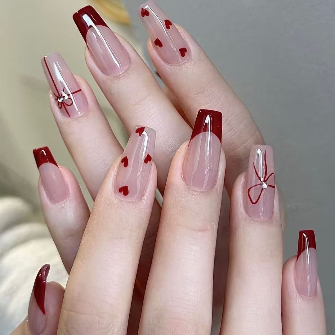 Artistic Press-On Nail Set with Floral and Gemstone Accents Kalsten