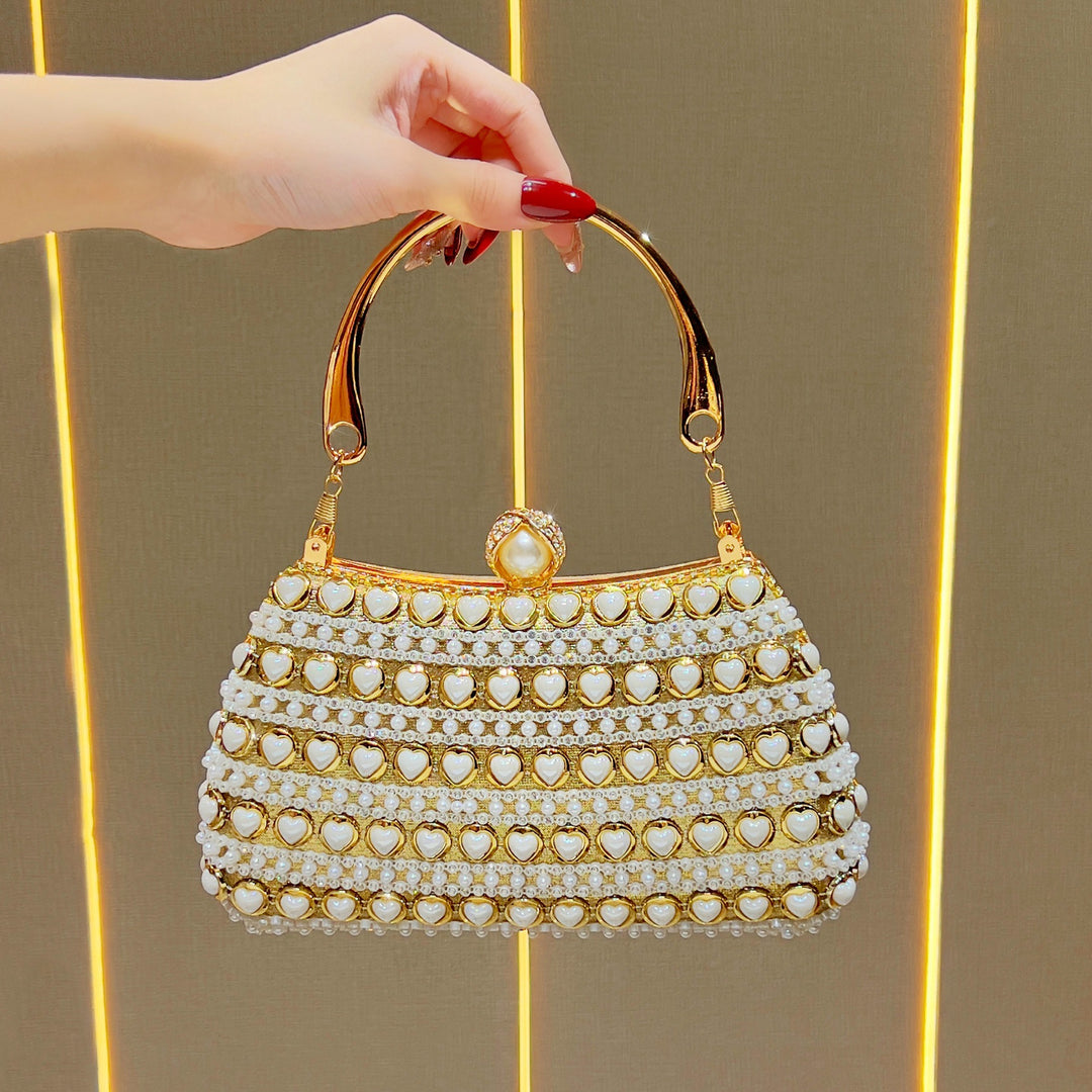 Decorative Heart-Appliqué Evening Handbag