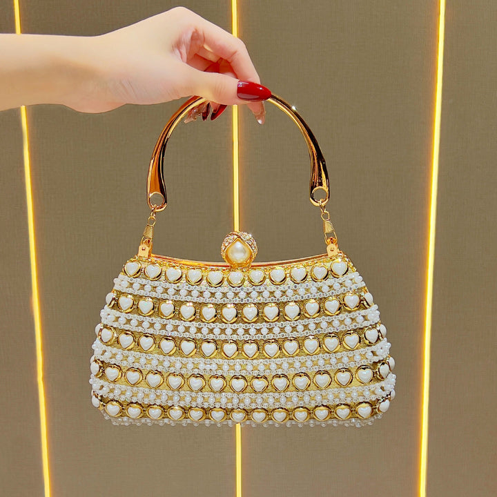 Decorative Heart-Appliqué Evening Handbag