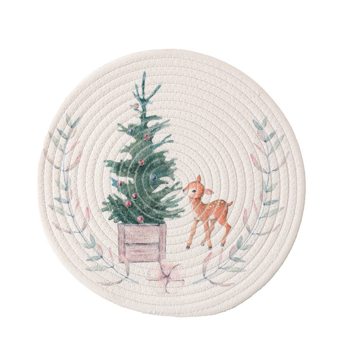 Round quilted table set placemat made of cotton blend with playful rhinoceros print