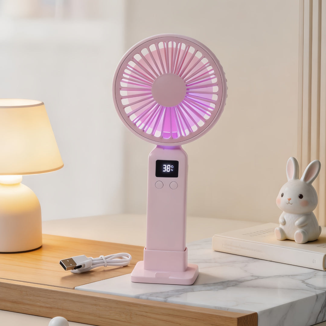 Ladies portable USB fan with digital speed display and ergonomic design Kalsten