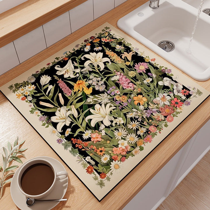 Floral-Themed Kitchen Counter Mat Kalsten