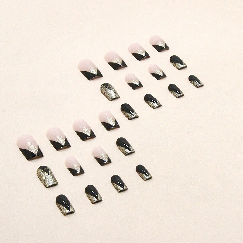 Glamorous Press-On Nail Set with Glitter and Artistic Design Kalsten