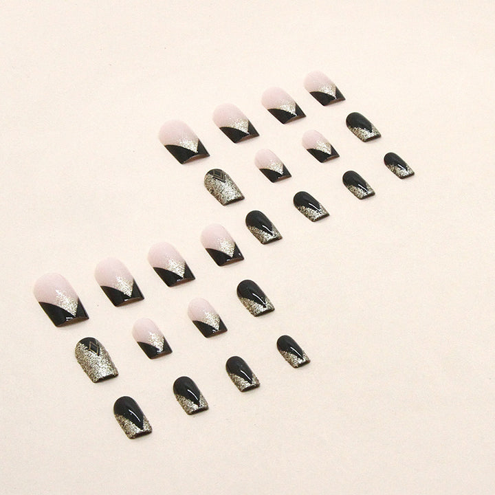 Glamorous Press-On Nail Set with Glitter and Artistic Design Kalsten