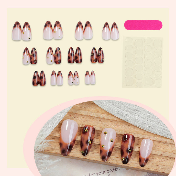 Decorative Press-On Nail Set with Elegant Leopard Design kalsten