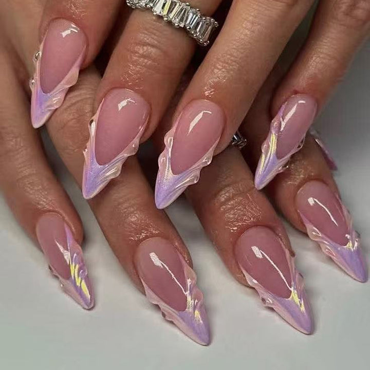Artificial nails in elegant stiletto design with holographic accents Kalsten
