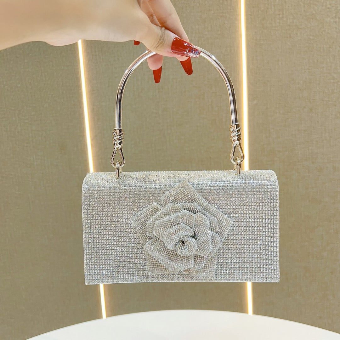 Rhinestone-Embellished Floral Clutch
