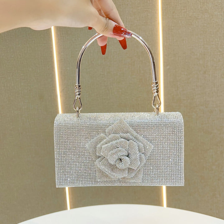 Rhinestone-Embellished Floral Clutch
