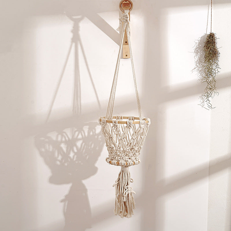 Macrame Hanging Planter with Wooden Accents Kalsten