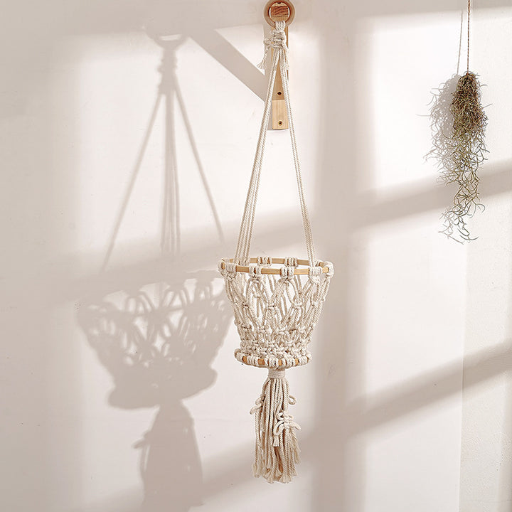 Macrame Hanging Planter with Wooden Accents Kalsten