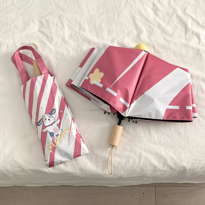 Ladies elegant folding umbrella with ergonomic wooden handle and protective carrying case Kalsten