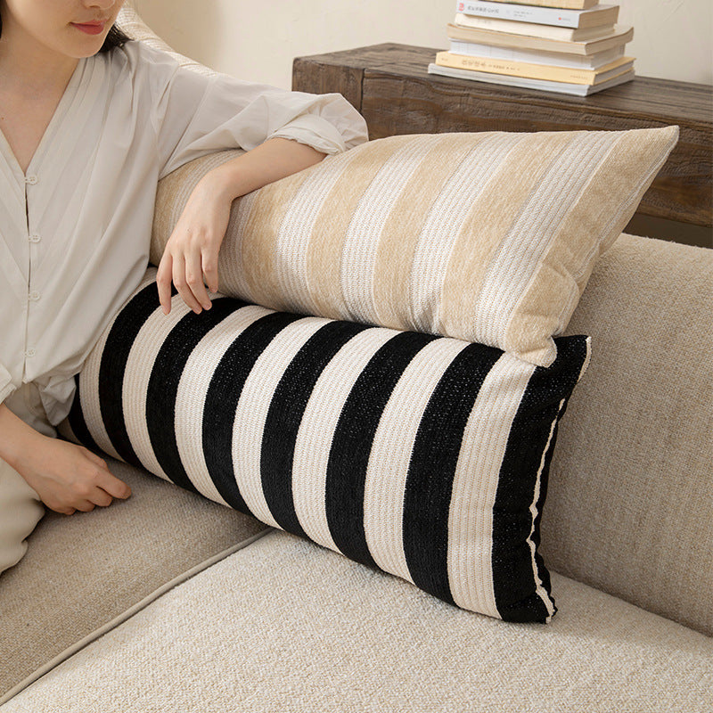 Long striped decorative pillow with woven texture