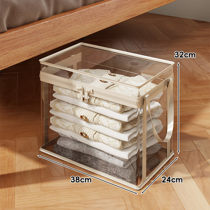 Clear Stackable Garment Storage Box with Lockable Zipper and Carry Handles