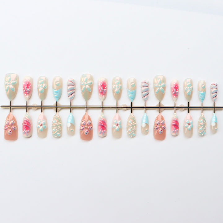 Decorative 3D Floral Press-On Nails