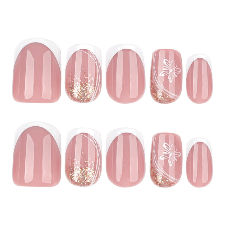 Elegant Nail Extensions with Glitter and Flower Patterns Kalsten