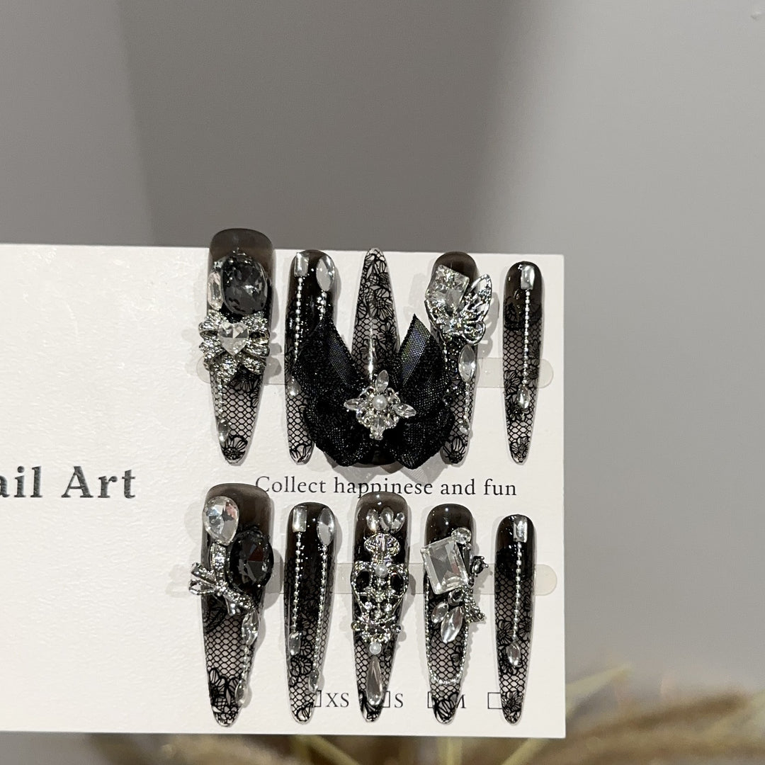 Elegant Lace Embellished Press-On Nails