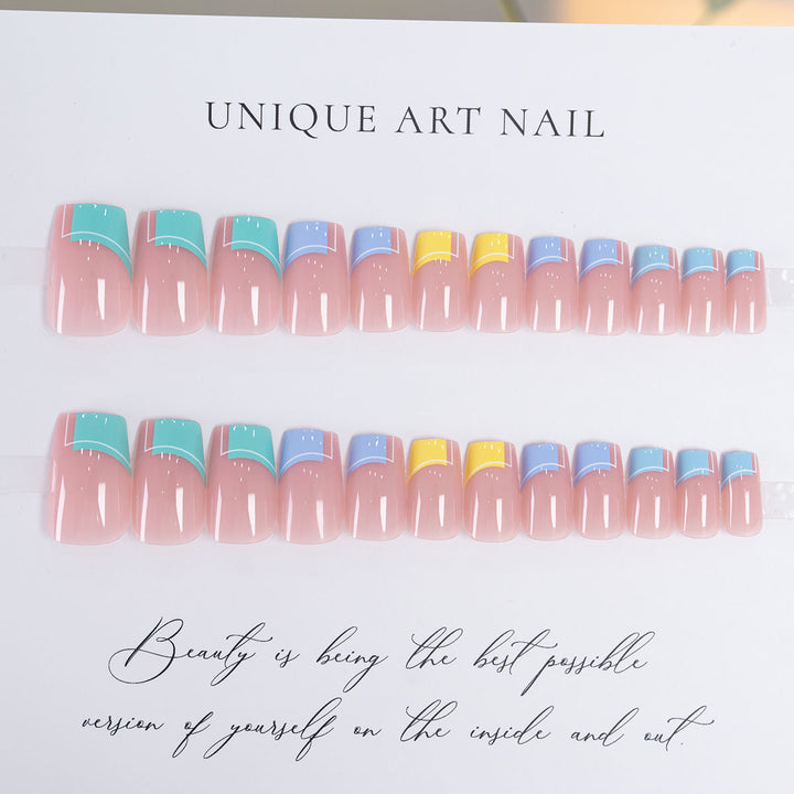 Artistic Press-On Nail Set with Unique Geometric Designs
