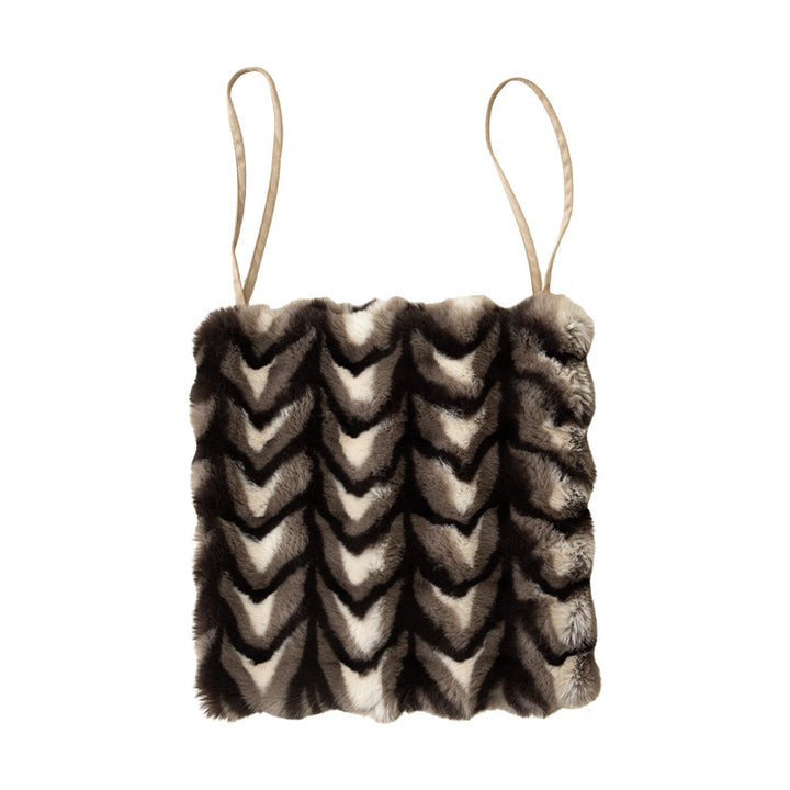 Artificial fur shoulder bag in square zigzag relief Kalsten