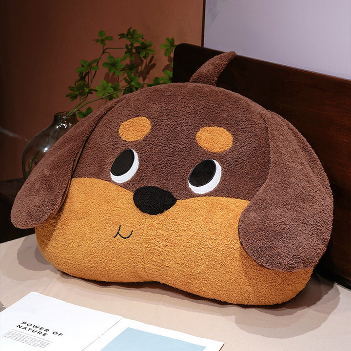 Large soft plush dog pillow as a back and decorative pillow
