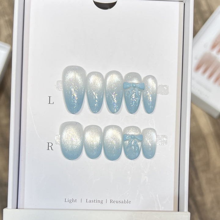 Sparkling Press-On Nail Art Set with Bow Accents Kalsten