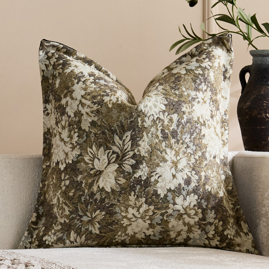 Oversized Jacquard Floral Velvet Throw Pillow Cover with Hidden Zipper