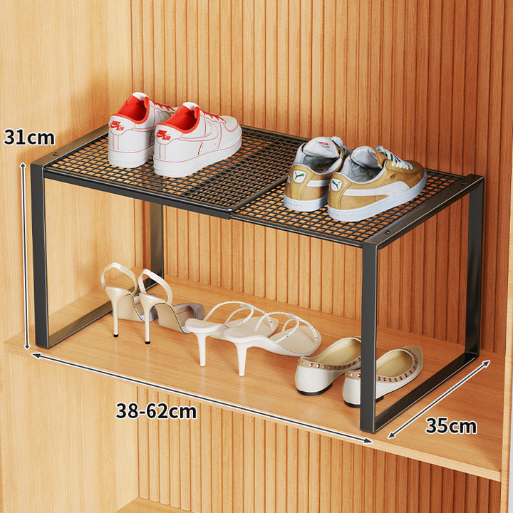 Multi-Tier Metal Mesh Shoe Storage Rack with Open Grid Shelves and Matte Frame