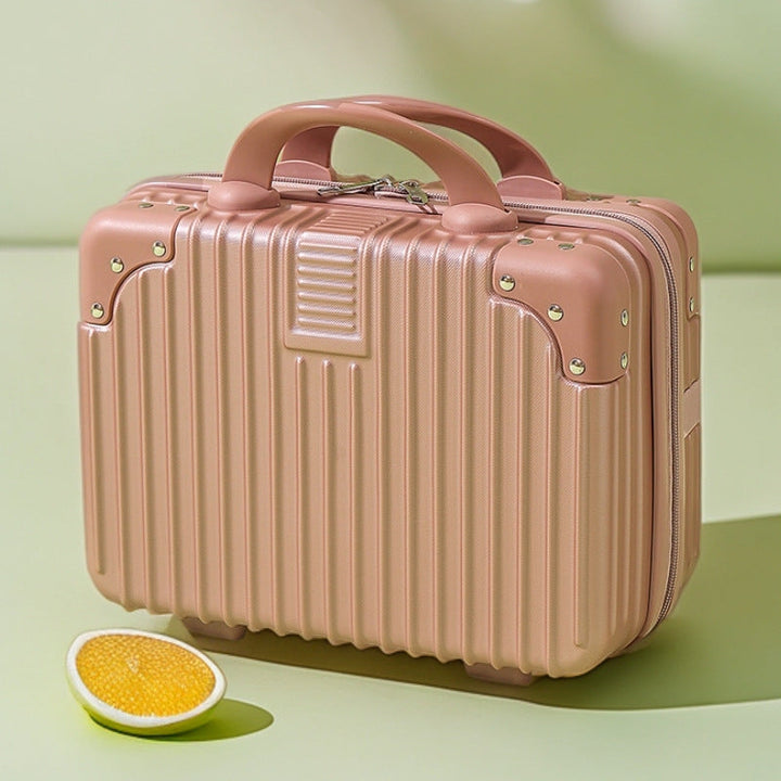 structured hard-shell vanity travel case with faux-leather corner reinforcements and dual top handles Kalsten