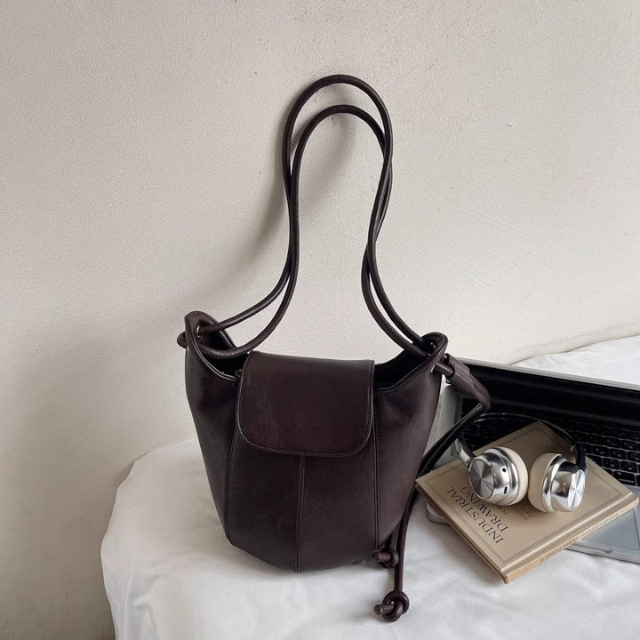 Contemporary Leather Drawstring Bucket Bag Kalsten