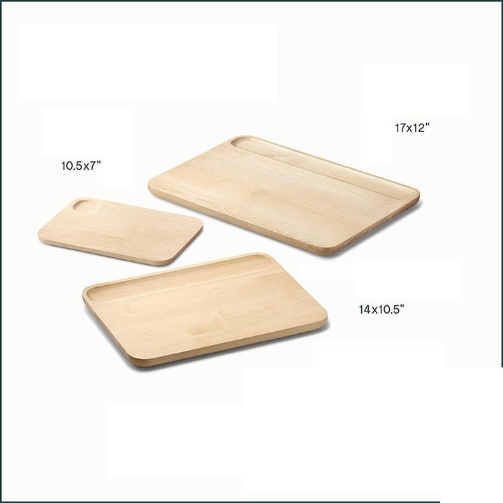 Three Piece Solid Maple Cutting Board Set With Integrated Juice Grooves Reversible Knife-Friendly Surfaces And Space-Saving Vertical Stand
