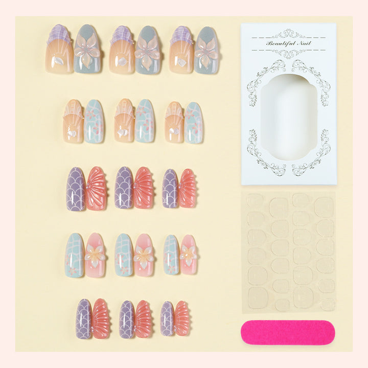 Decorative Press-On Nail Set with Floral and Gem Accents kalsten